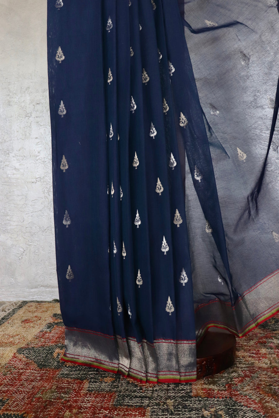 Blue Cotton Kadhua Motif Banarasi Handloom Saree