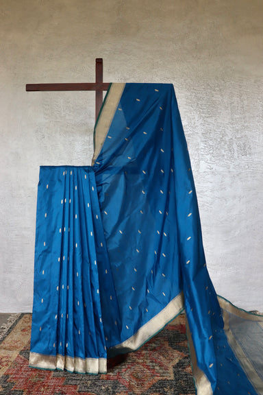Blue handloom Banarsi saree with kairy motifs in pure silk