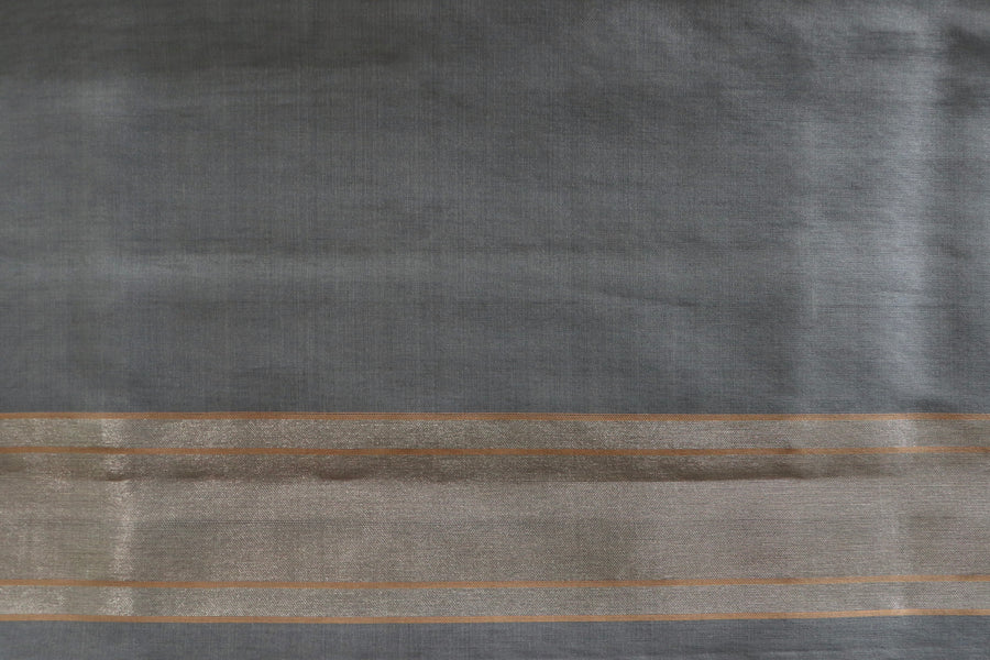 Grey With Yellow Flowers Pure Kora Silk Handloom Banarasi Saree