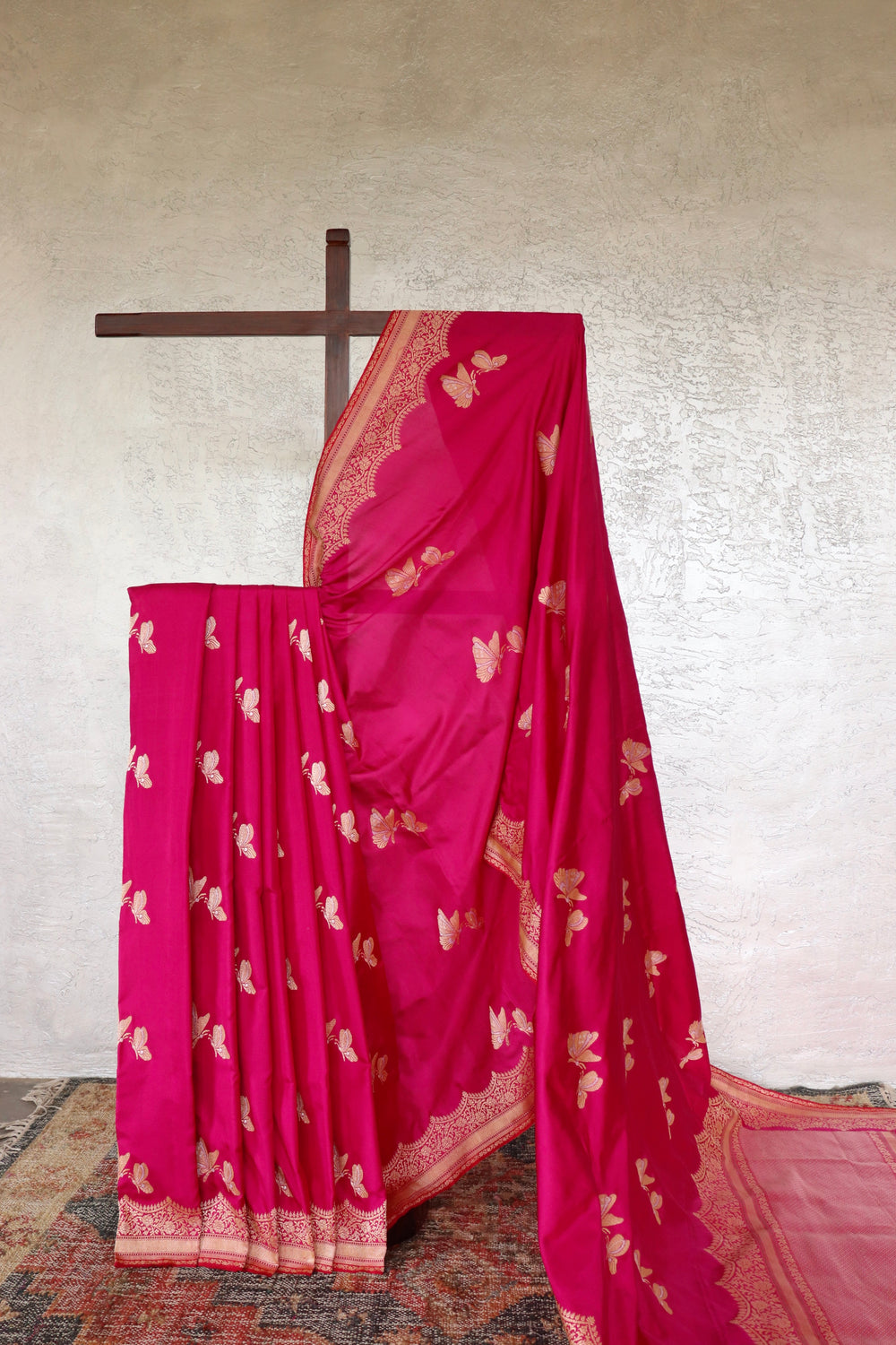 handloom Banarsi saree with butterfly motifs in pure silk