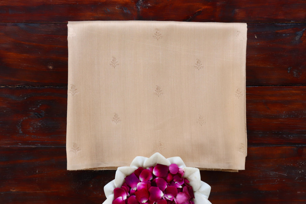 Beige handloom Banarsi saree with virsa motifs