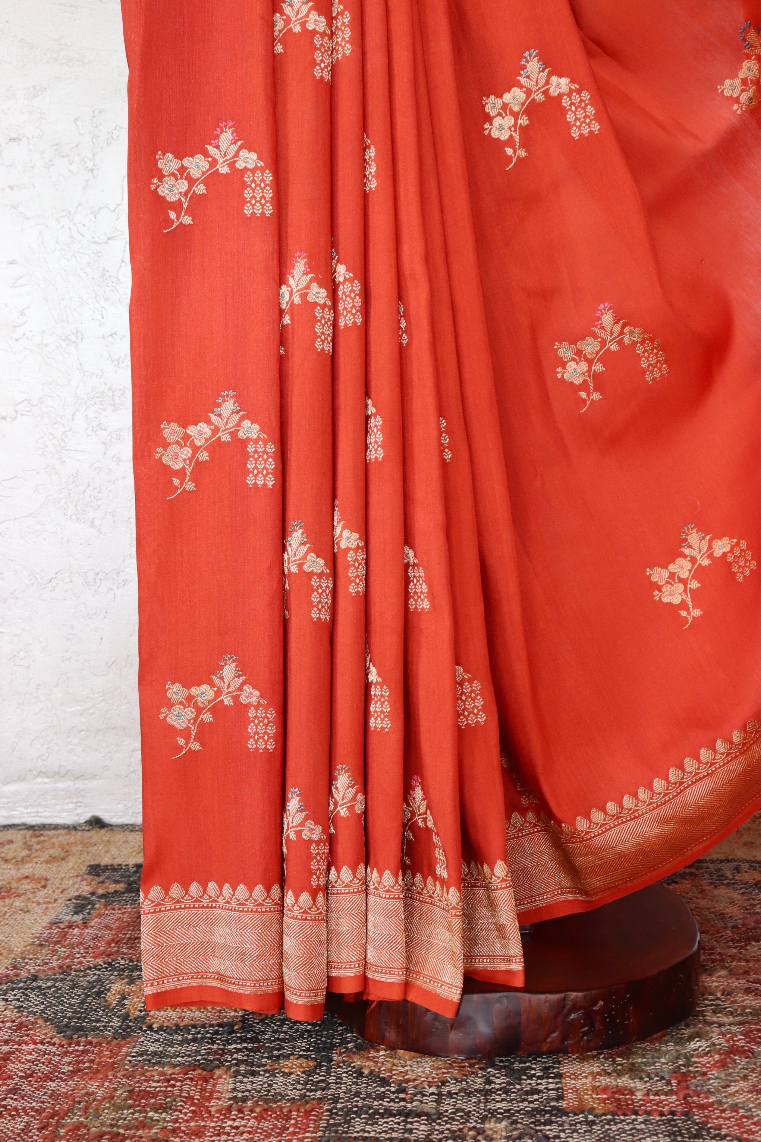 Rust Orange Kadhua Motif Munga Silk Handloom Saree