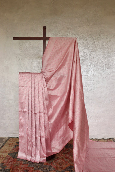Baby Pink handloom Banarsi saree with tanchoi motifs in pure silk