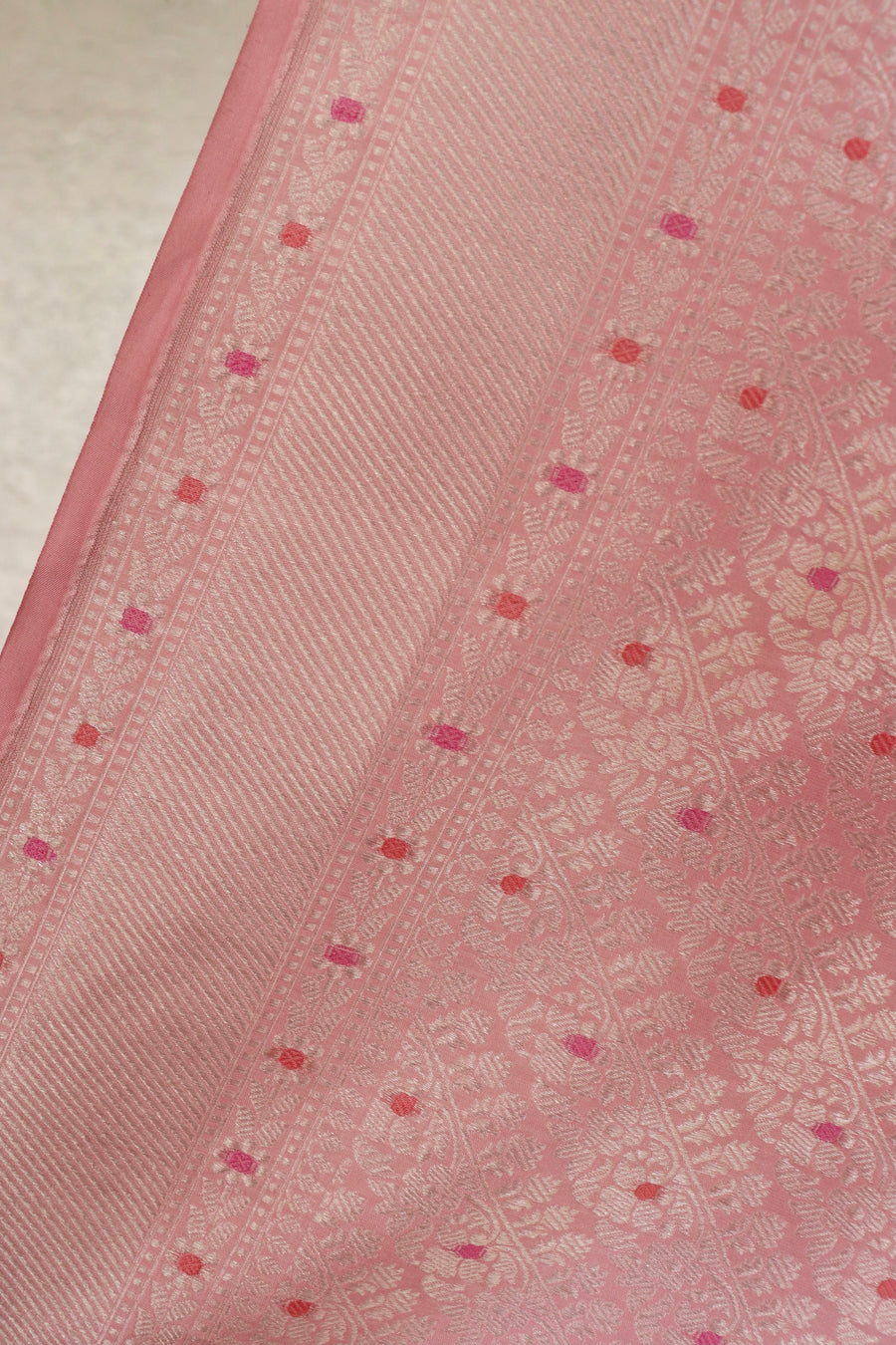 Baby Pink Meenadar Adda Tanchoi Pure Silk Handloom Banarasi Saree