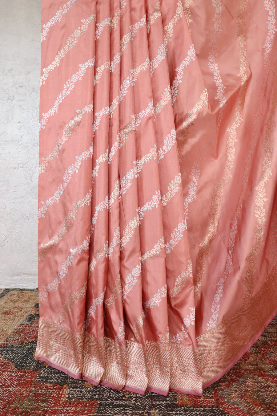 Salmon Pink Aada Jangla Pure Katan Silk Banarasi Saree