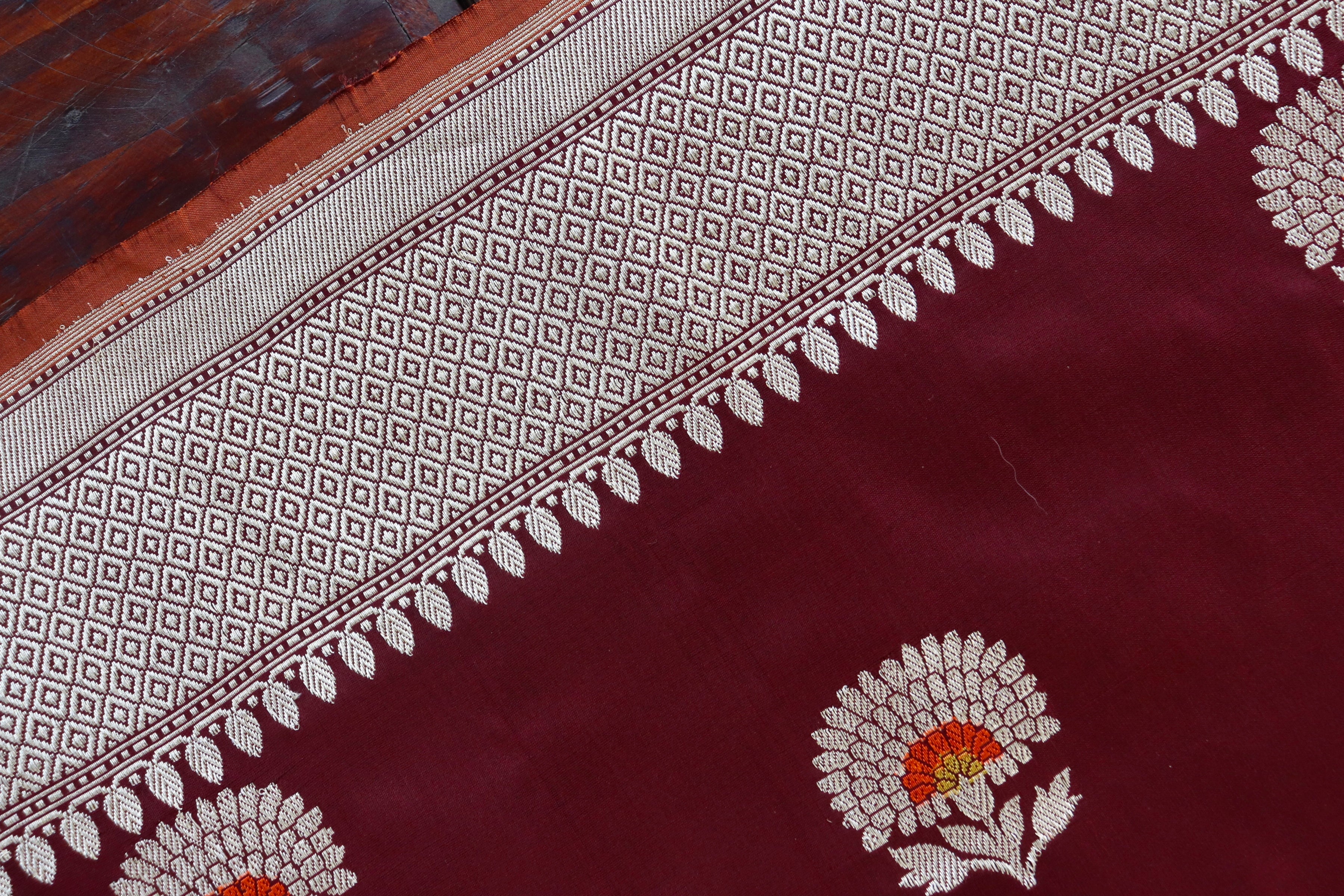 Maroon Genda Motif Pure Silk Handloom Banarasi Saree
