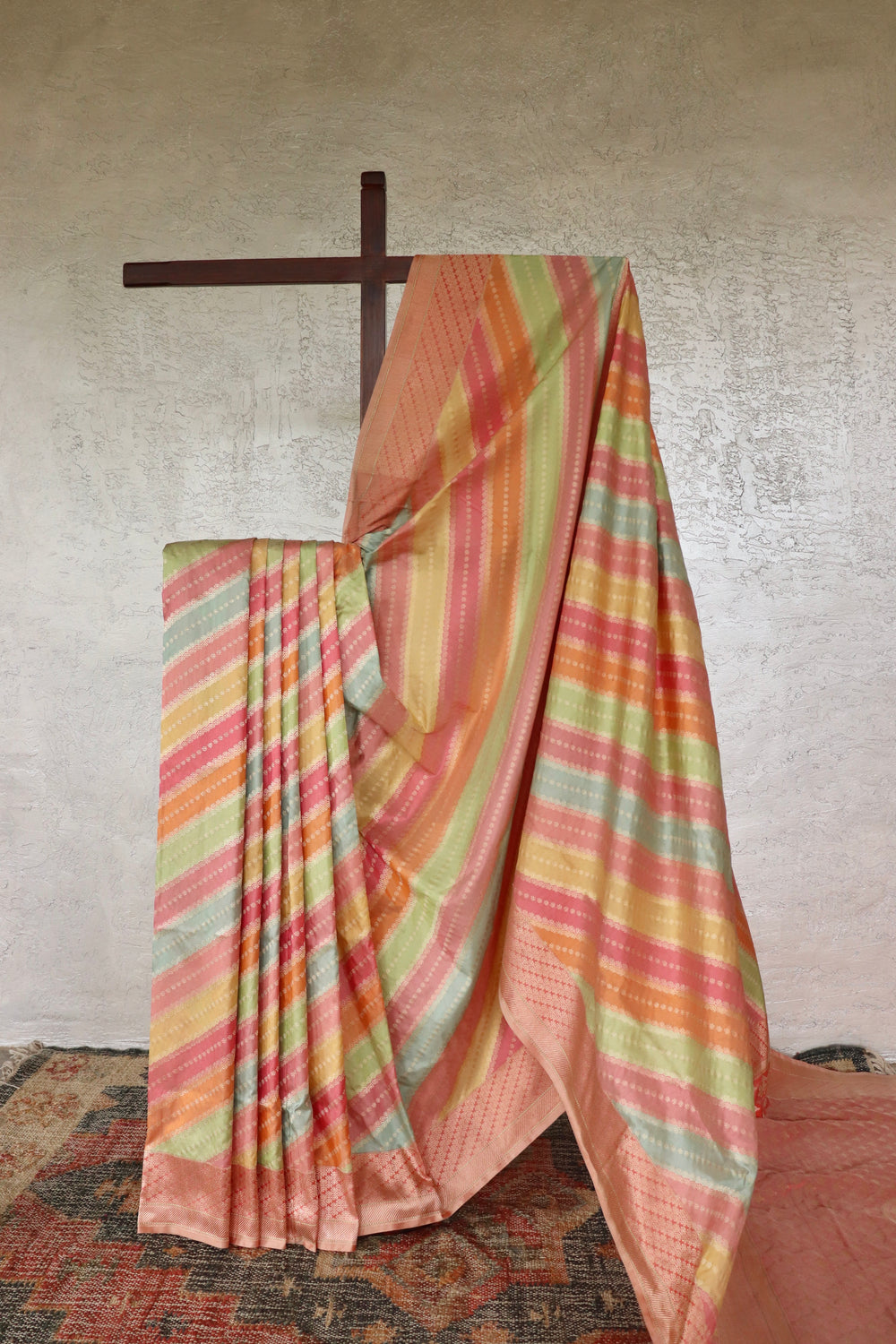 Multicolor handloom Banarsi saree with rangkaat motifs in pure silk