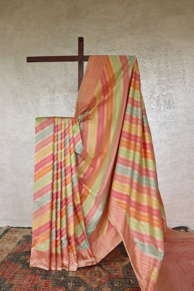 Multicolor handloom Banarsi saree with rangkaat motifs in pure silk