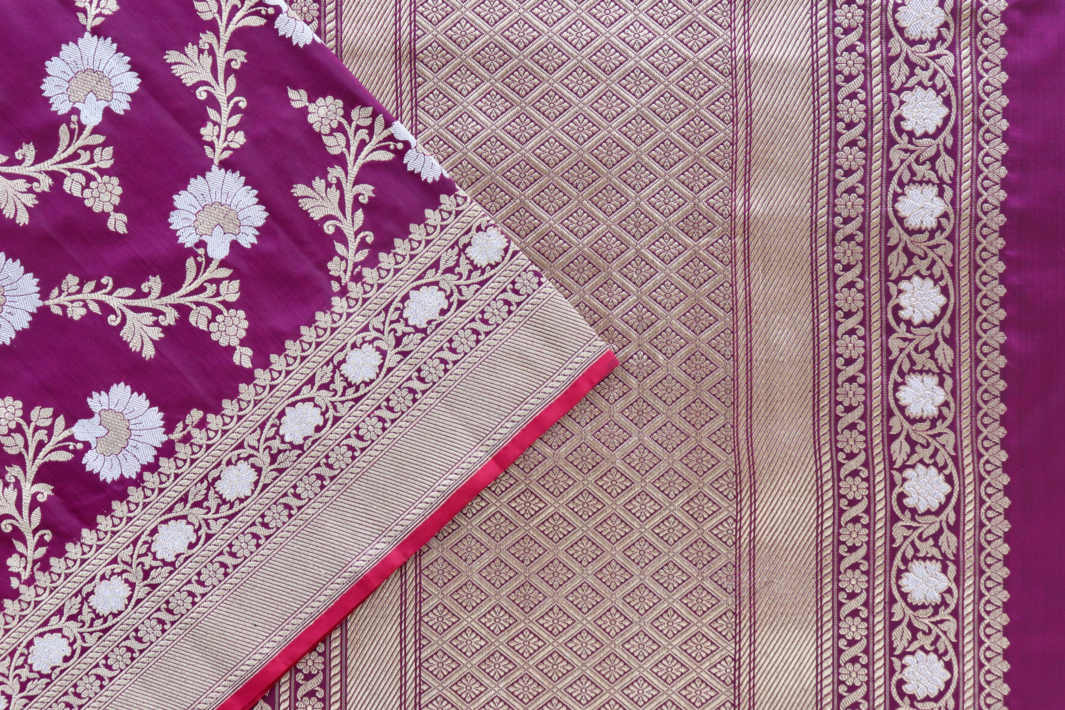 Purple Zig Zag Jangla Pure Silk Handloom Banarasi Saree