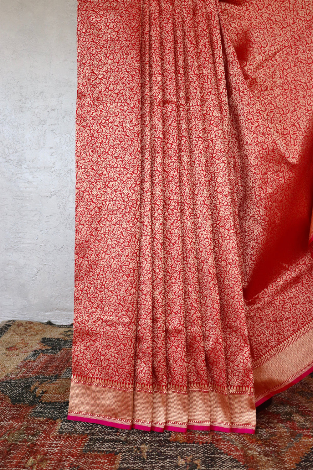Red Brocade Jaal Pure Silk Handloom Banarasi Saree