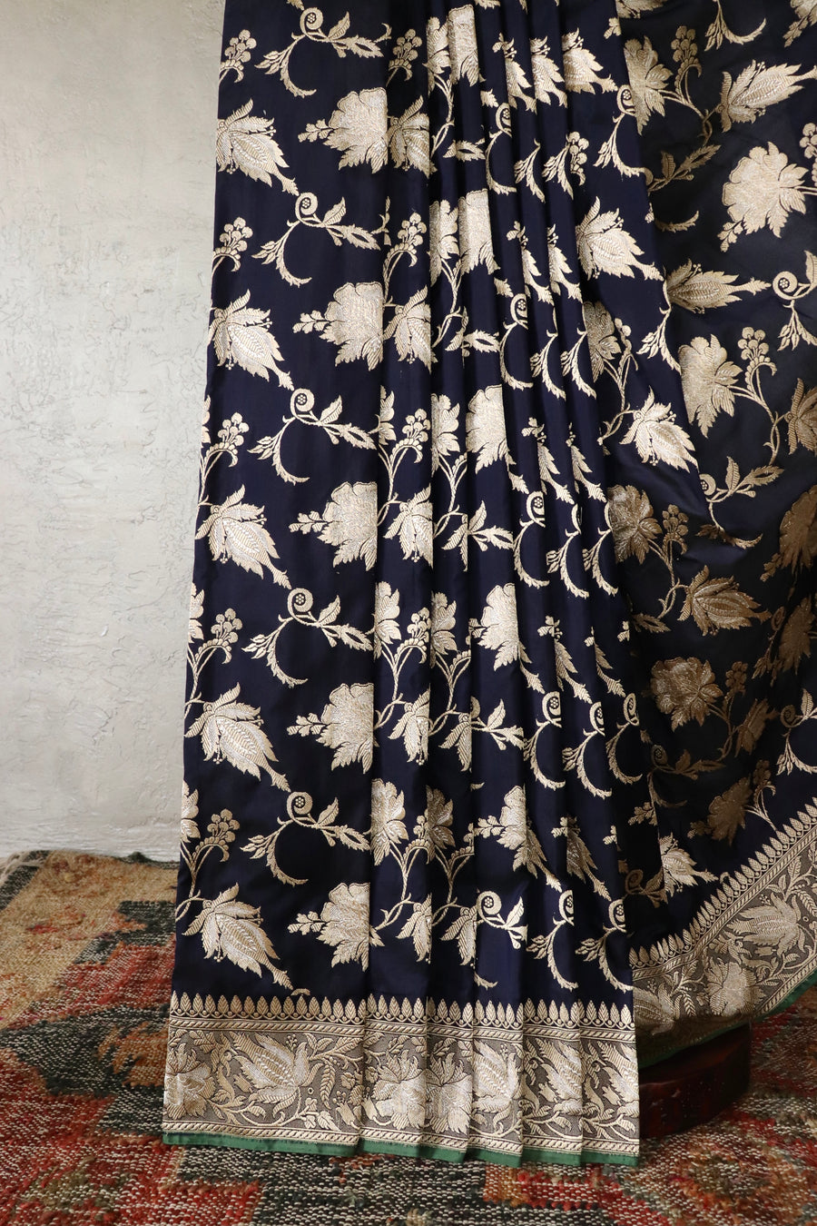 Midnight Blue Chinar Jangla Pure Silk Handloom Banarasi Saree