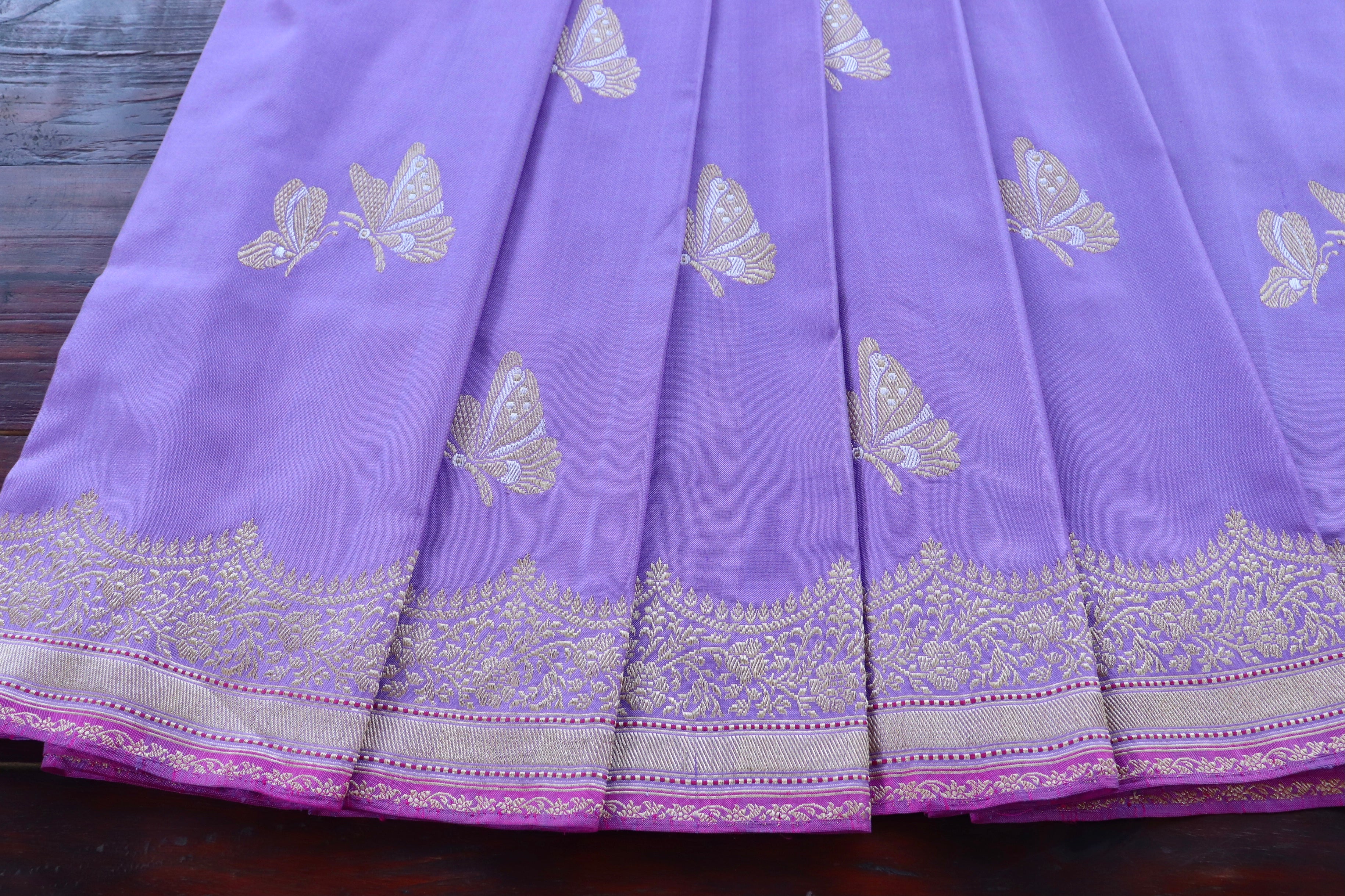 Lavender Butterfly Motif Pure Silk Handloom Banarasi Saree