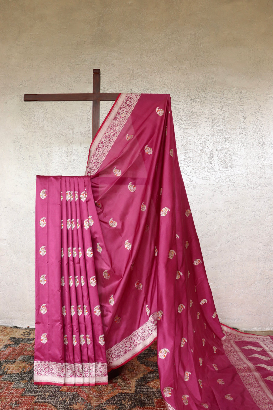 Mulberry handloom Banarsi saree with kairy motifs in pure silk