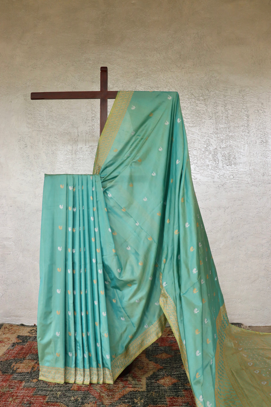 Sky Blue handloom Banarsi saree with peacock motifs in pure silk