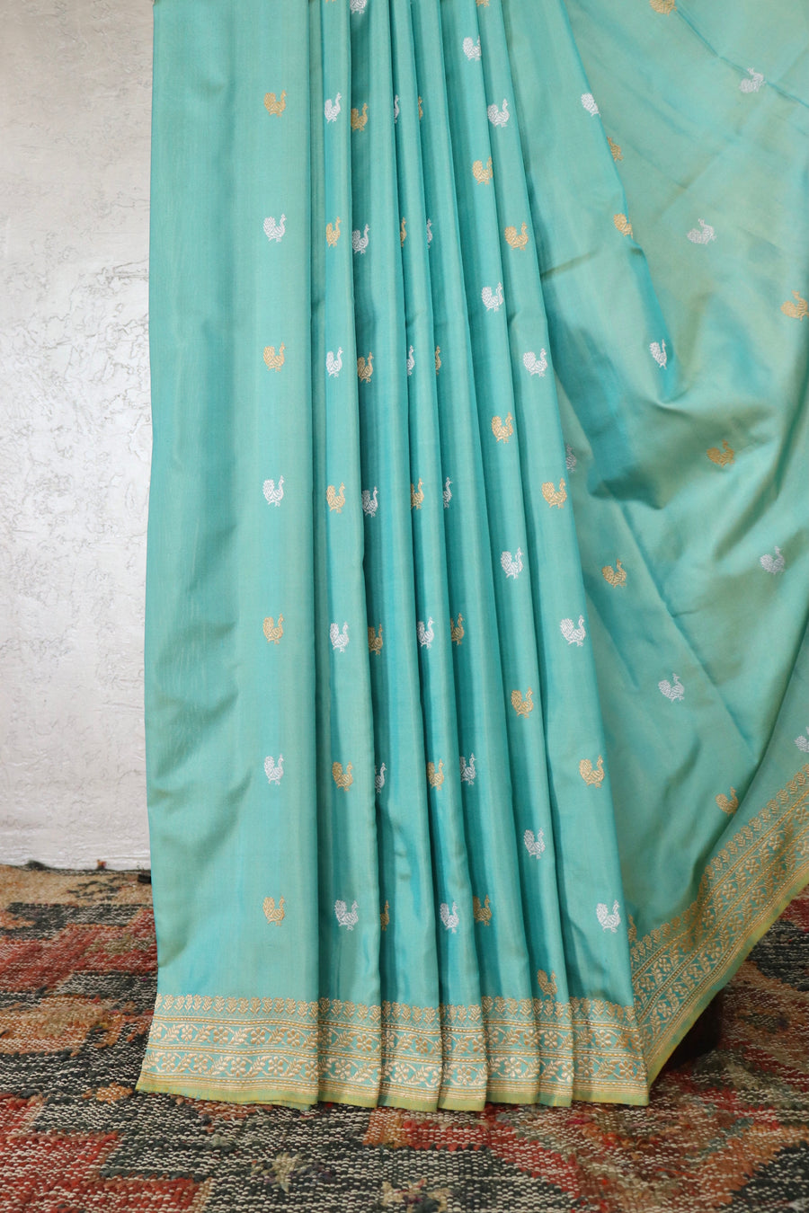 Sky Blue Peacock Motif Pure Silk Handloom Banarasi Saree