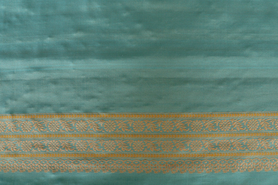 Sky Blue Peacock Motif Pure Silk Handloom Banarasi Saree