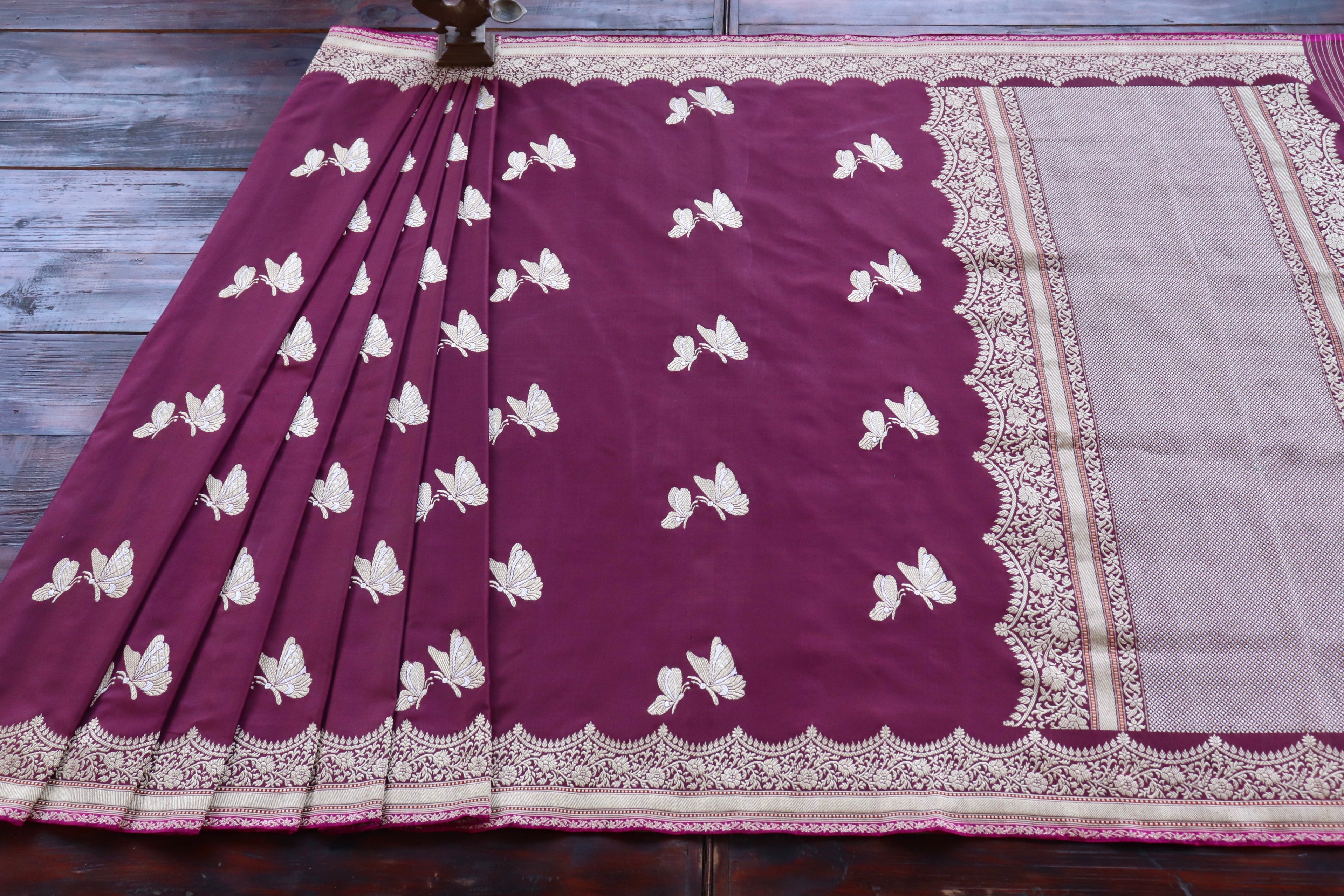 Maroon Butterfly Motif Pure Silk Handloom Banarasi Saree