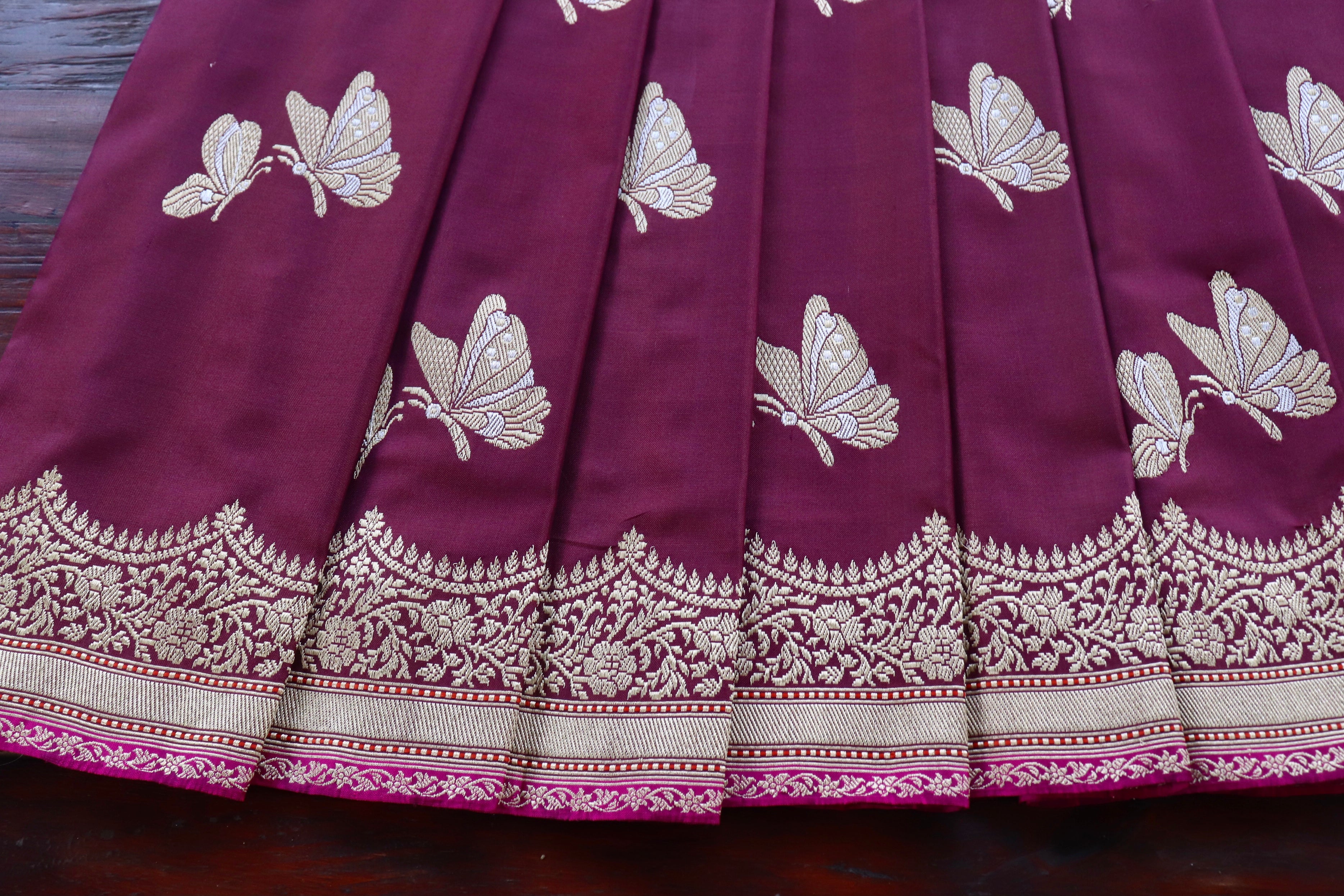 Maroon Butterfly Motif Pure Silk Handloom Banarasi Saree