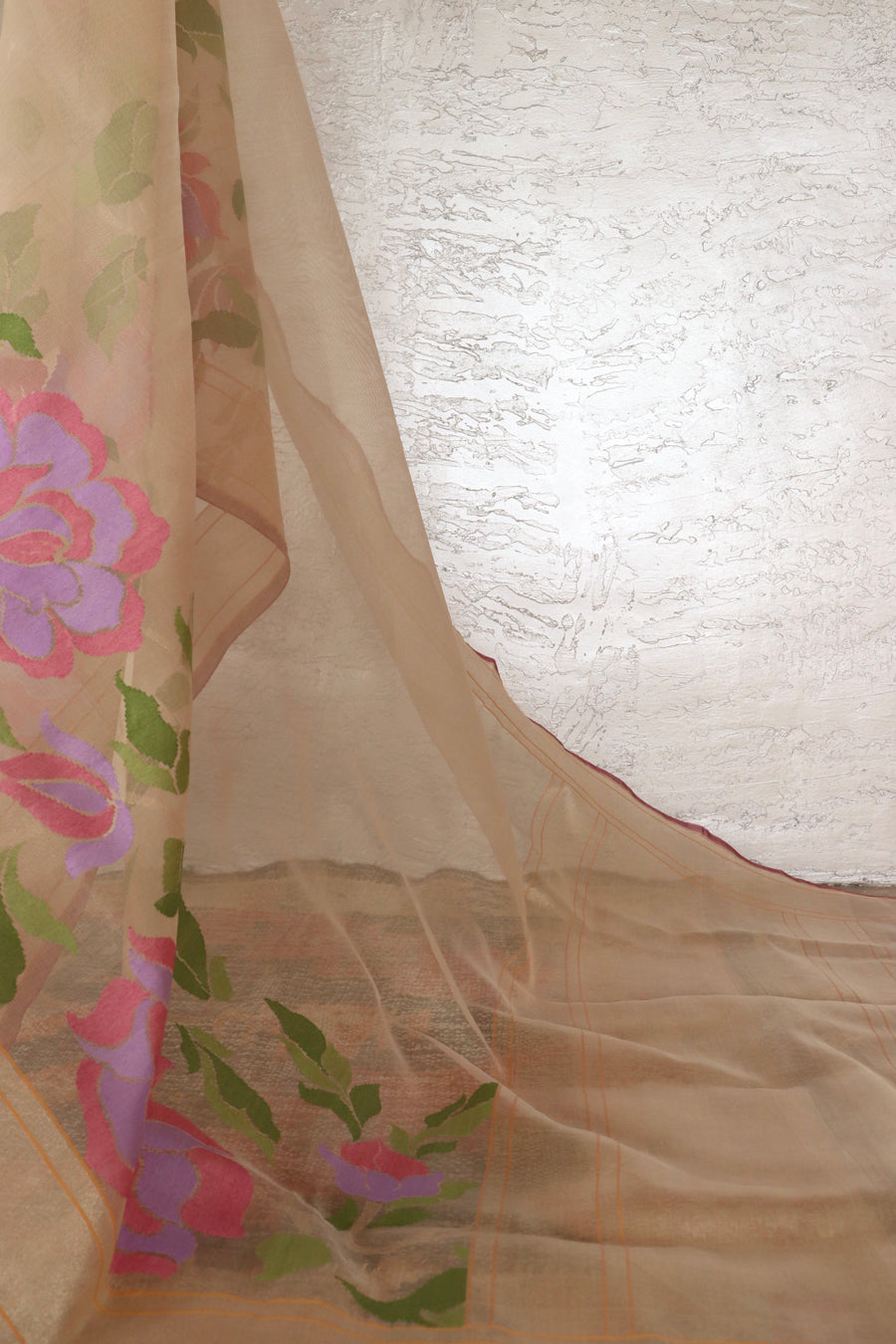 Beige Pure Kora Silk Handloom Banarasi Saree