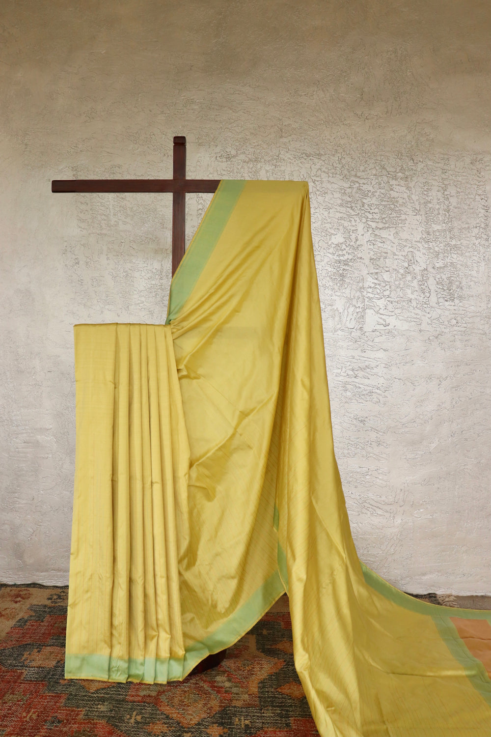 Lemon Yellow Kadhua Motif Silk Handloom Saree