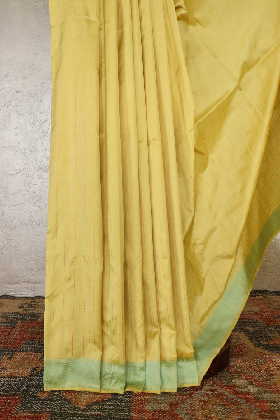 Lemon Yellow Kadhua Motif Silk Handloom Saree