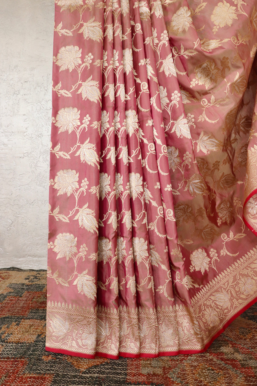 Pale Pink Chinar Jangla Pure Silk Handloom Banarasi Saree