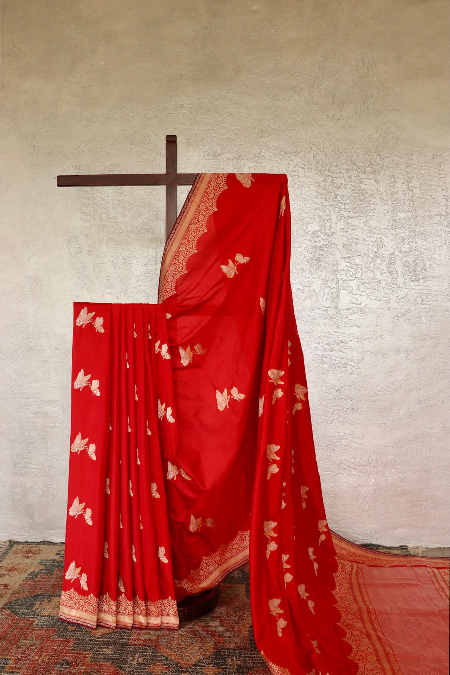 Red Butterfly Motif Pure Silk Handloom Banarasi Saree
