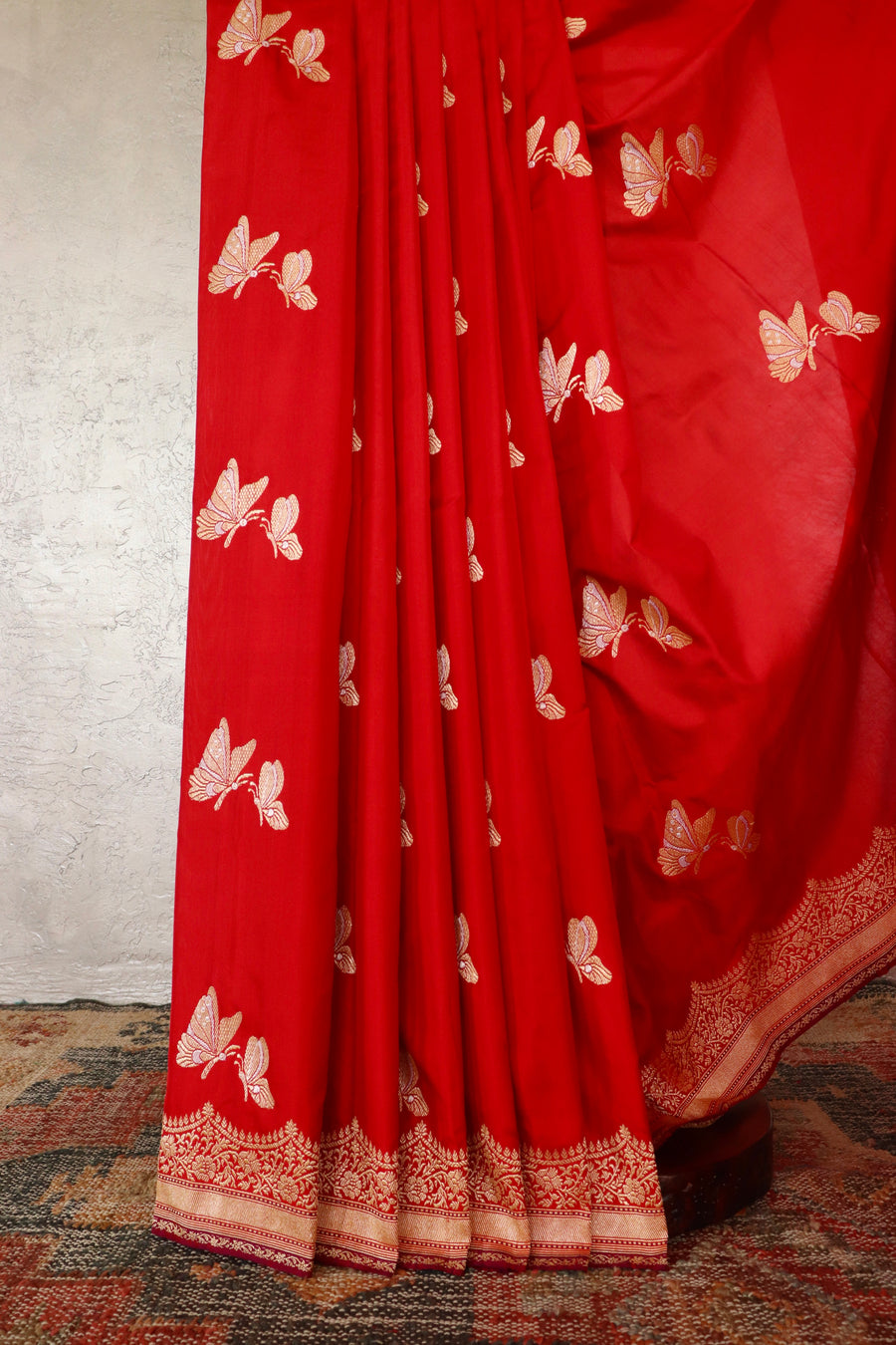 Red Butterfly Motif Pure Silk Handloom Banarasi Saree