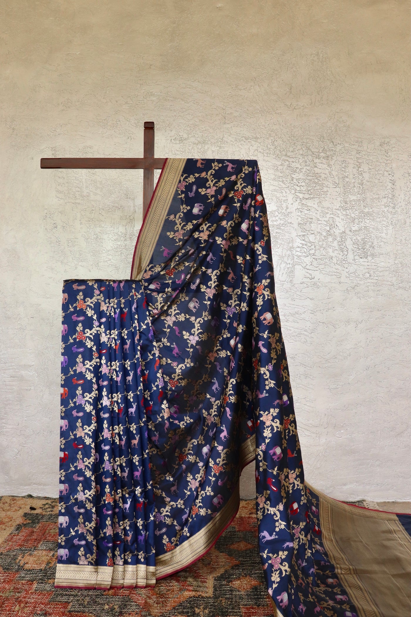 Royal Blue Kadhua Shikargah Pure Silk Handloom Banarasi Saree