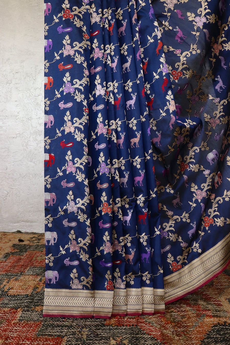 Royal Blue Kadhua Shikargah Pure Silk Handloom Banarasi Saree