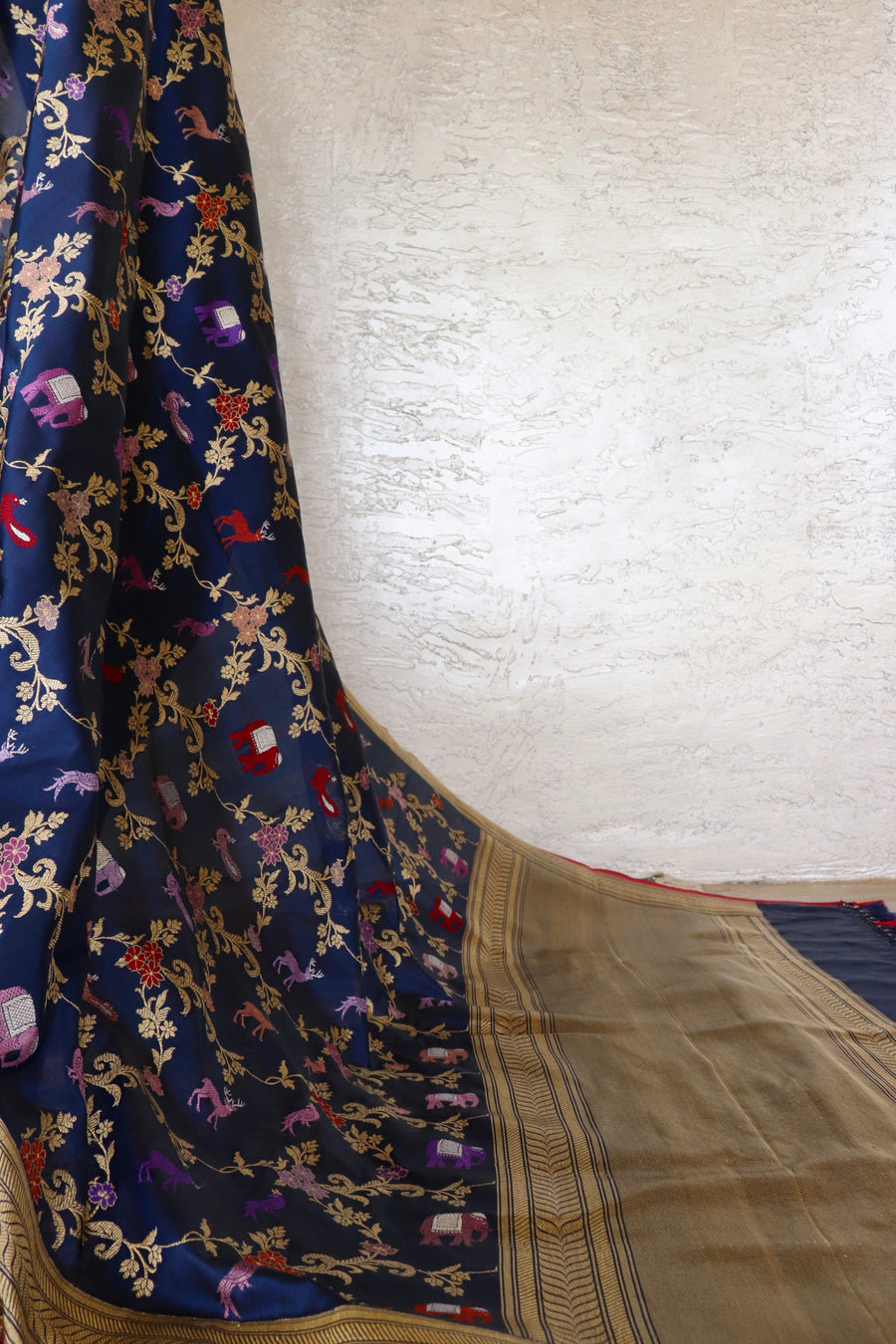 Royal Blue Kadhua Shikargah Pure Silk Handloom Banarasi Saree