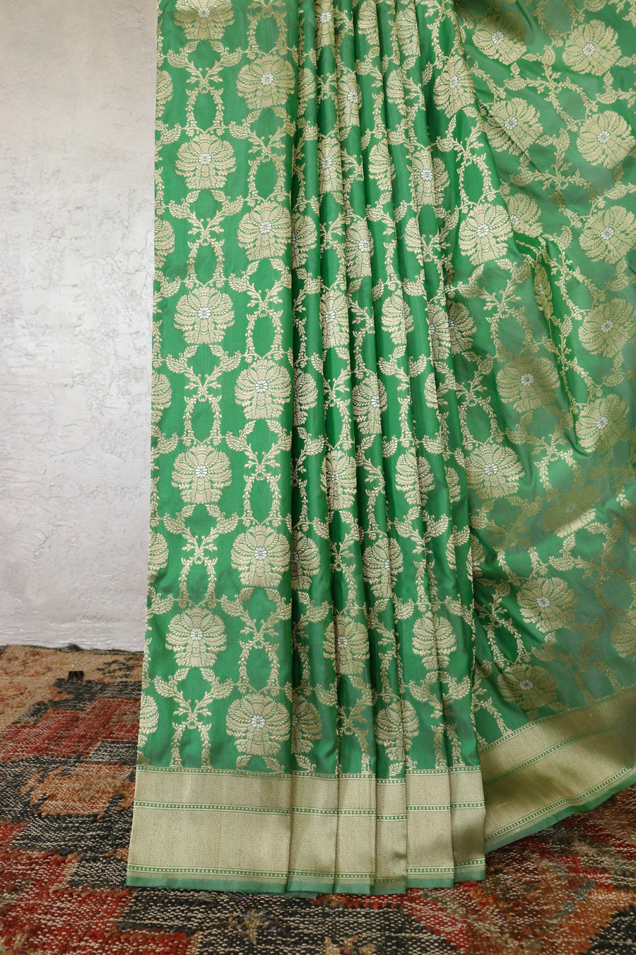 Green Chinar Jangla Pure Silk Handloom Banarasi Saree