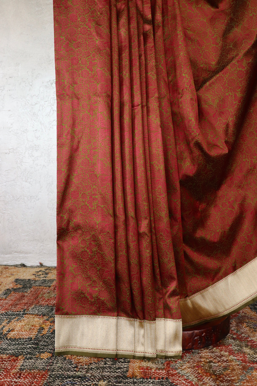 Maroon & Green Butterfly Resham Handwoven Banarasi Tanchoi Silk Saree