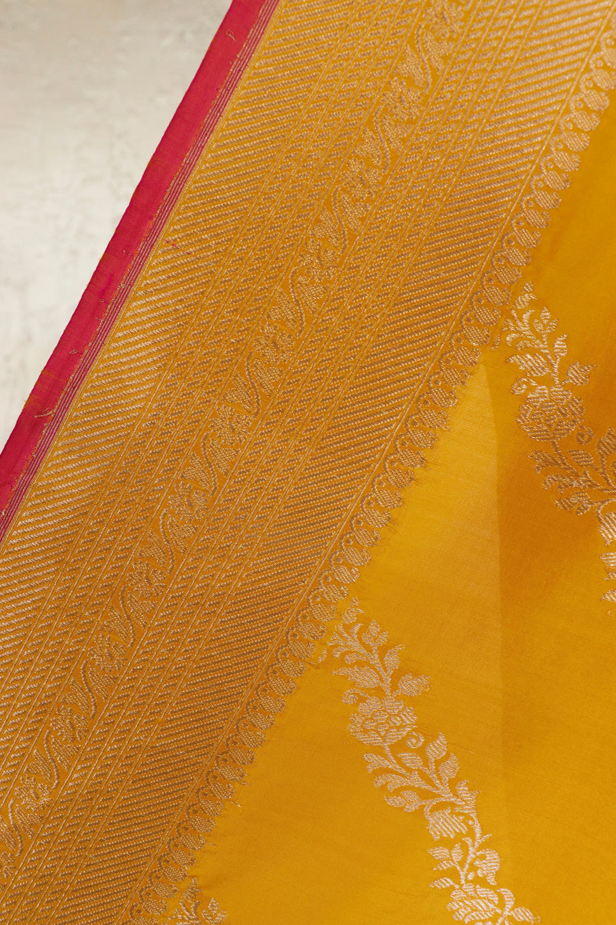 Yellow Aada Jangla Pure Katan Silk Banarasi Saree