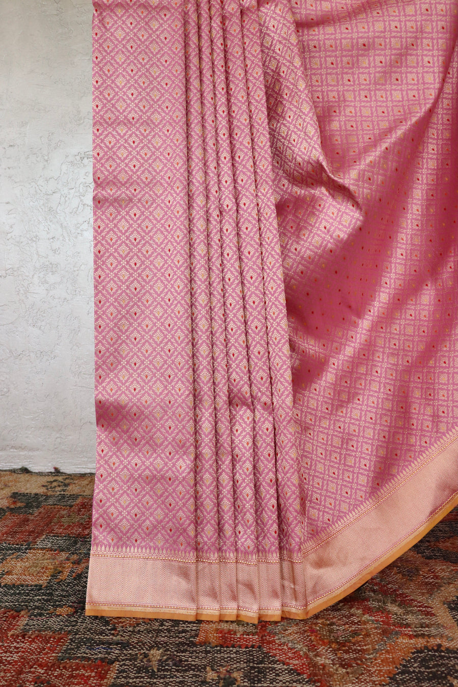 Pink Meenadar Tanchoi Pure Silk Handloom Banarasi Saree