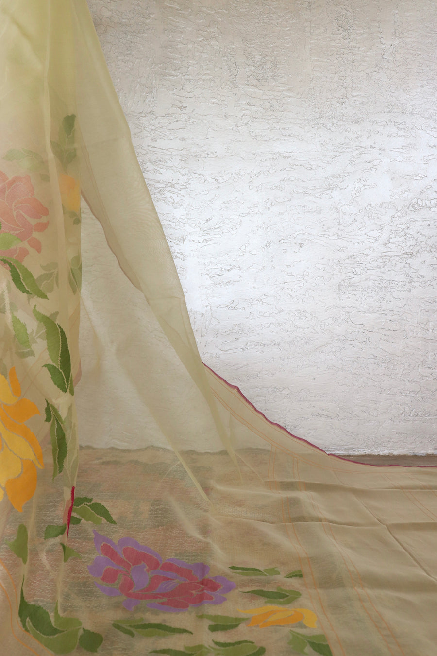 Beige Pure Kora Silk Handloom Banarasi Saree