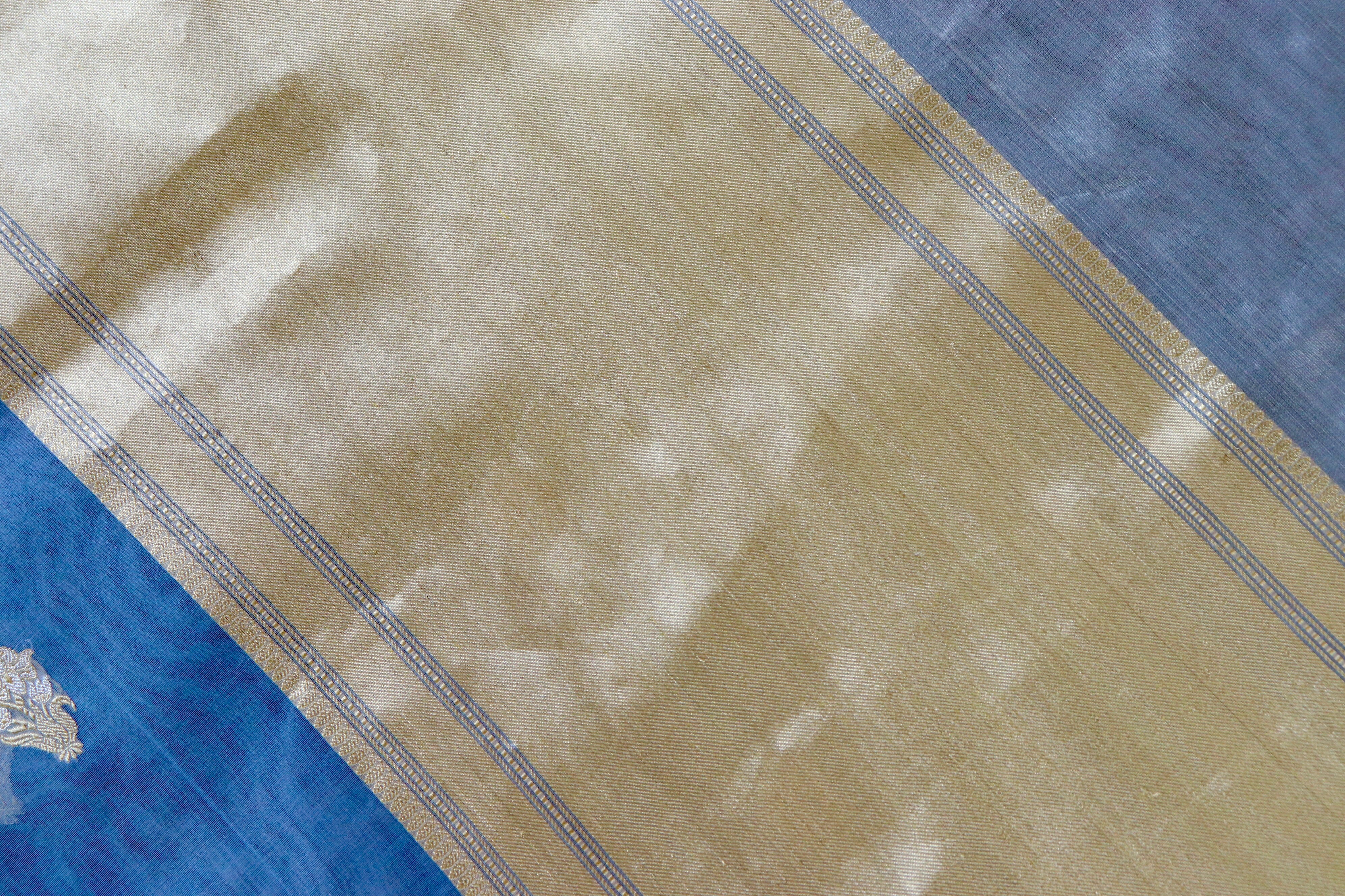 Slate Blue Nargis Motif Pure Silk Handloom Banarasi Saree