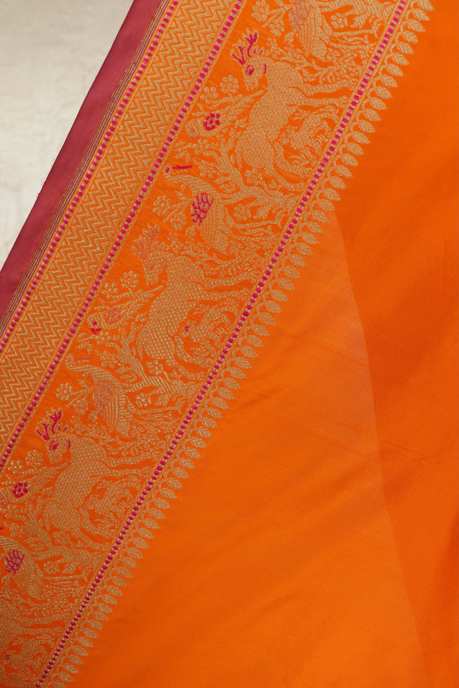 Orange Bird Motif Kadhua Pure Silk Handloom Banarasi Saree