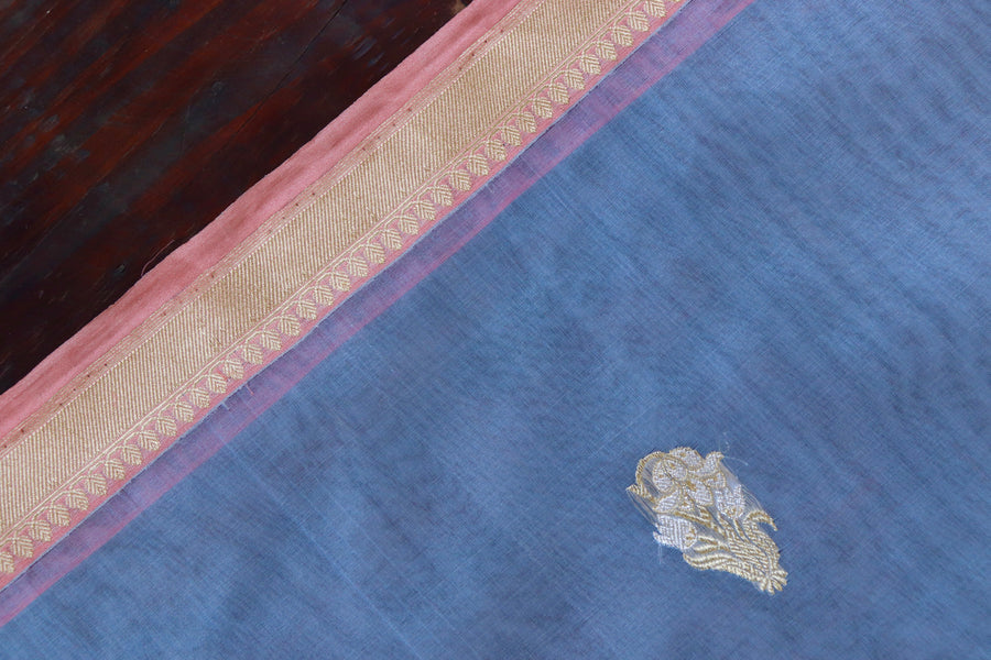 Colour close-up of Slate Blue Nargis Banarasi saree