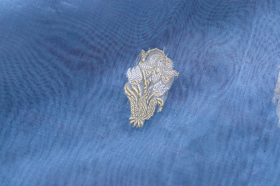 Aanchal motif on Slate Blue Nargis Banarasi saree