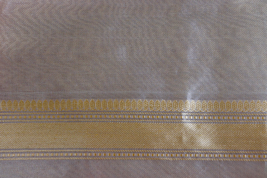 Slate Blue Nargis Motif Pure Silk Handloom Banarsi Saree