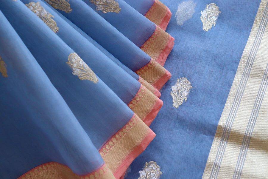 Pallu detail of Slate Blue Nargis Banarasi saree