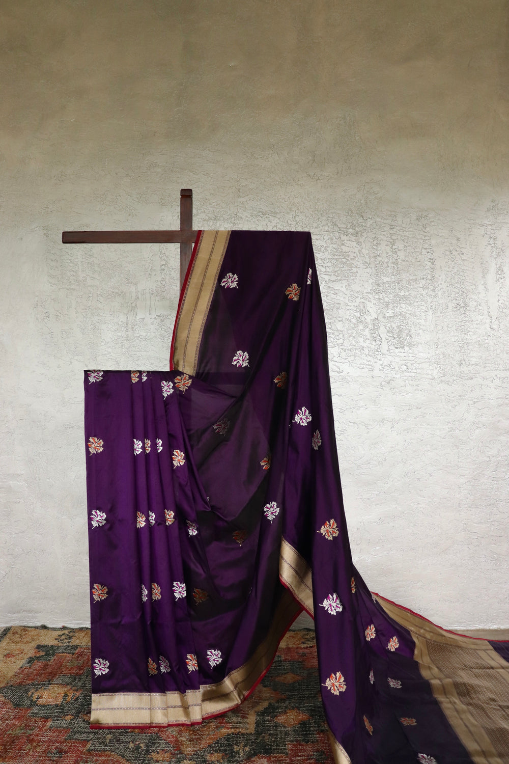 Purple handloom Banarsi saree with kadhua motifs in pure Katan silk