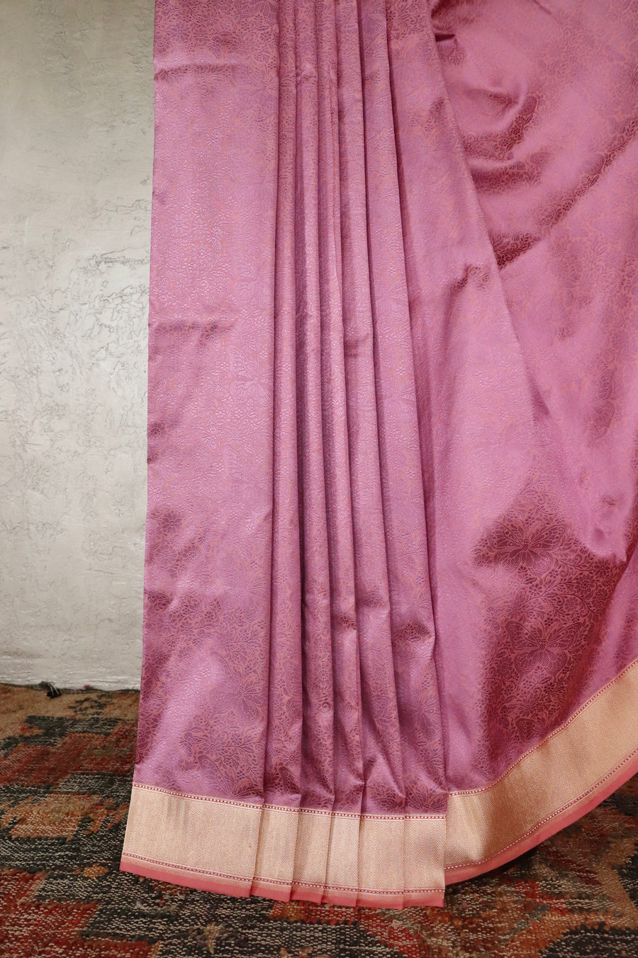 Pink Butterfly Resham Handwoven Banarasi Tanchoi Silk Saree
