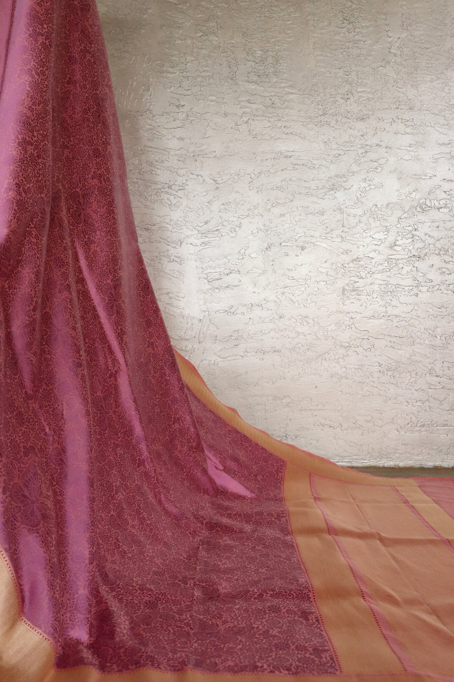 Pink Butterfly Resham Handwoven Banarasi Tanchoi Silk Saree