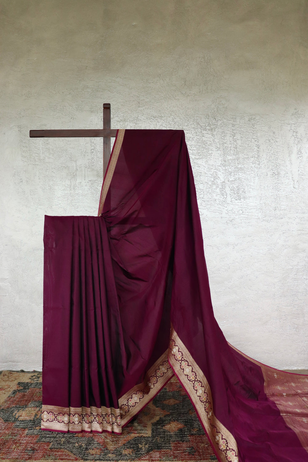 Purple handloom Banarsi saree with kadhua motifs in pure silk