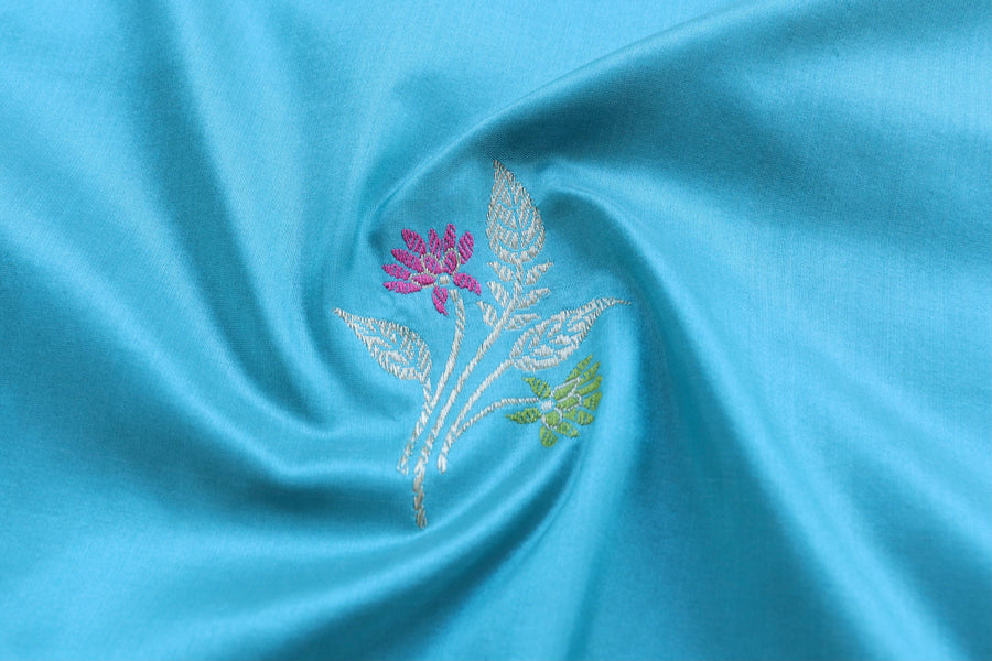 Light Blue Leaf Motif Pure Silk Handloom Banarasi Dupatta