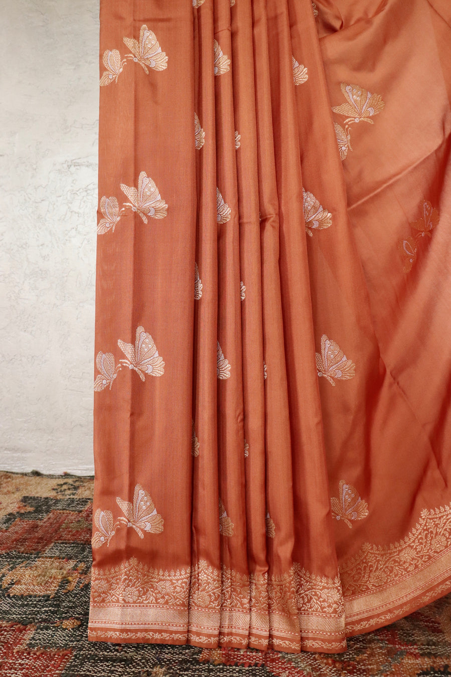 Brown Butterfly Motif Pure Silk Handloom Banarasi Saree