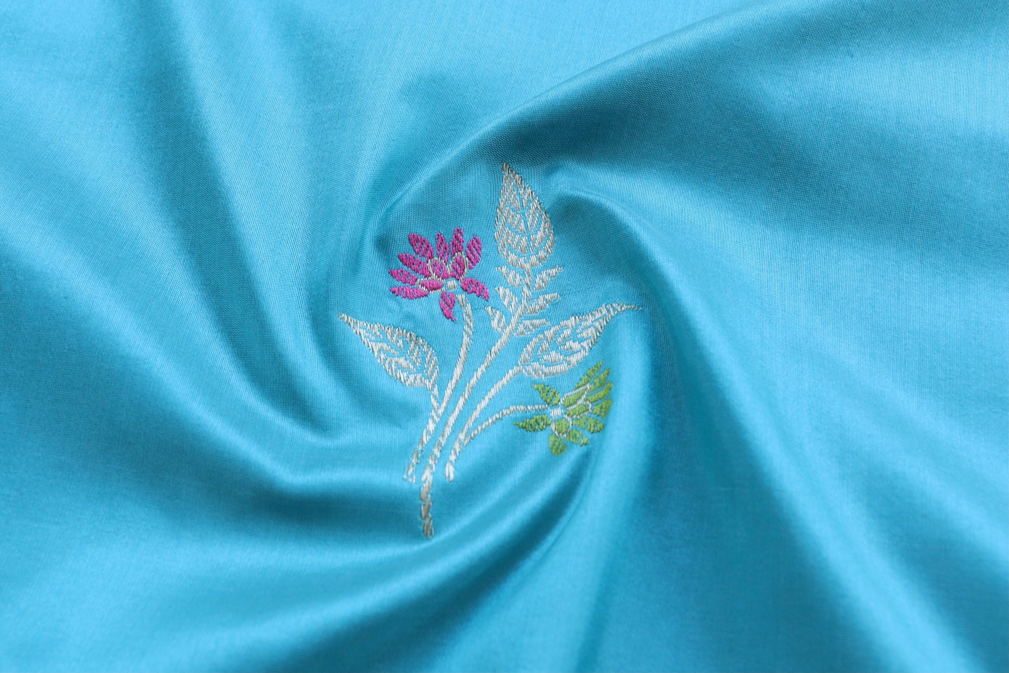 Light Blue Leaf Motif Pure Silk Handloom Banarasi Dupatta