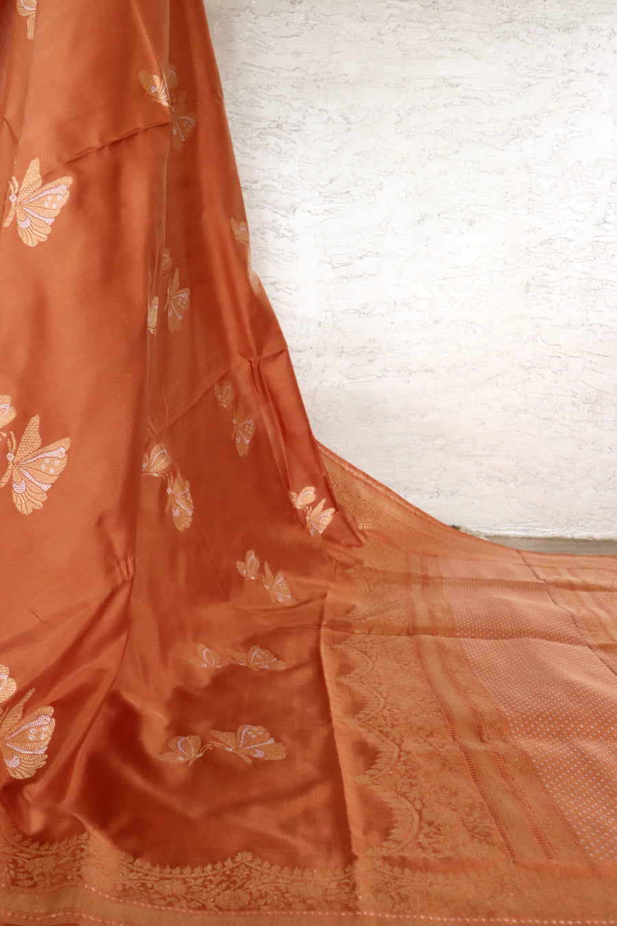 Brown Butterfly Motif Pure Silk Handloom Banarasi Saree